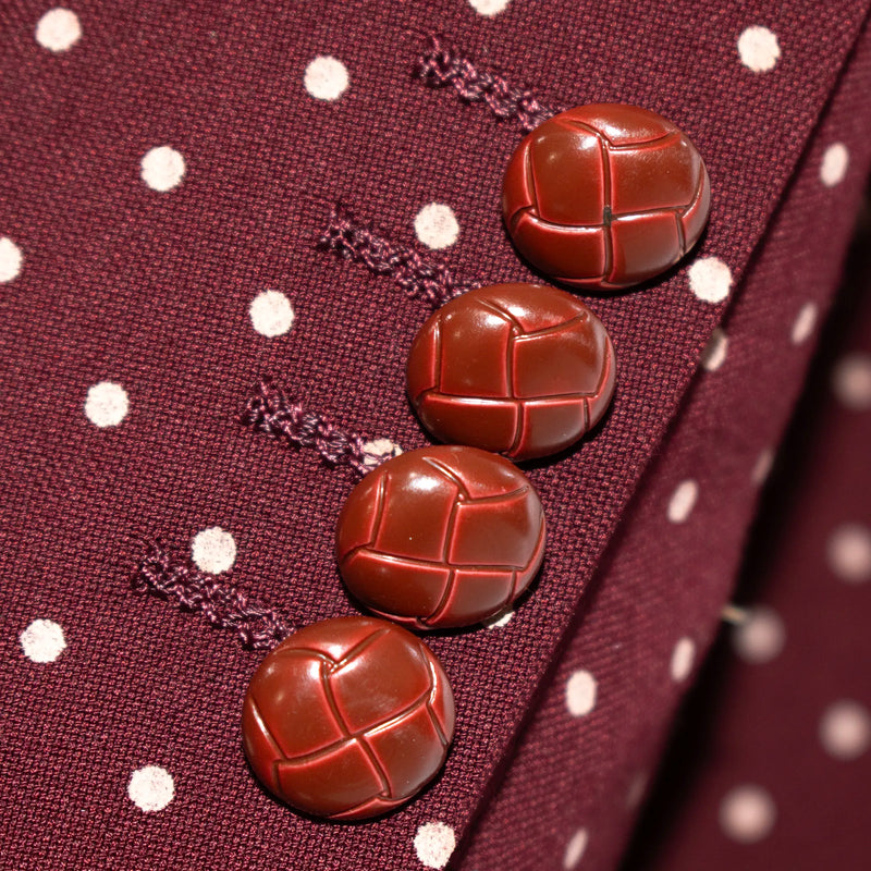 Burgundy Polka Dot Double-Breasted Slim-Fit Dinner Jacket