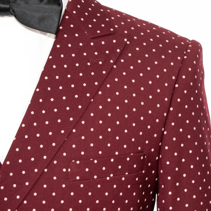 Burgundy Polka Dot Double-Breasted Slim-Fit Dinner Jacket
