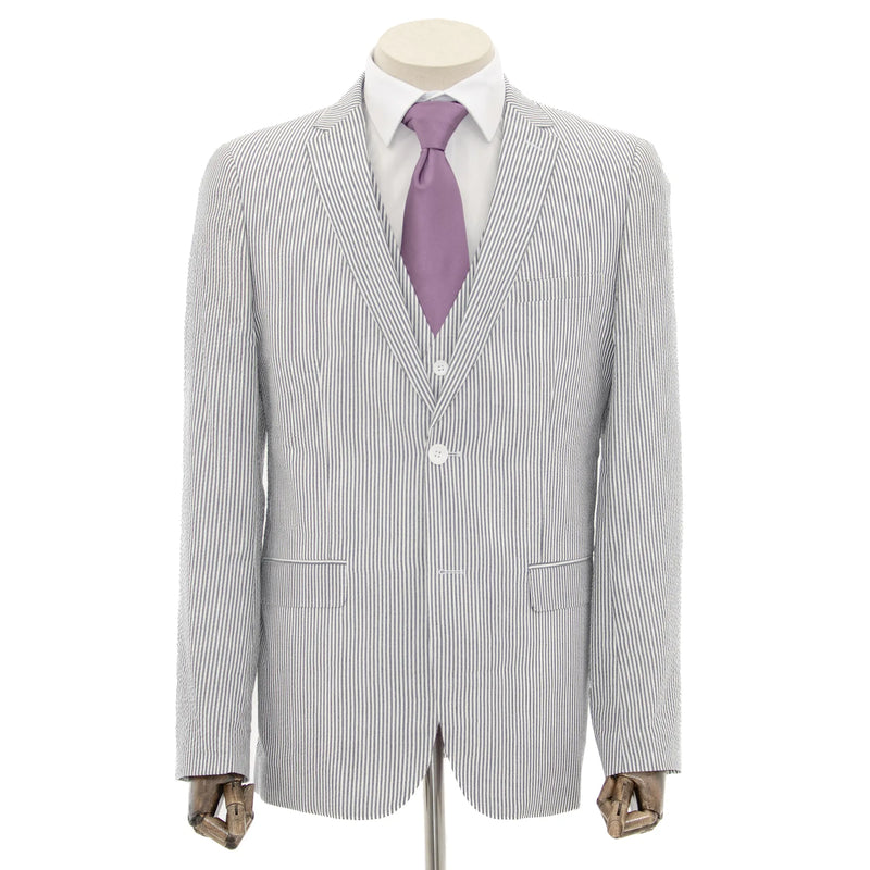Gray Seersucker 3-Piece Slim-Fit Suit