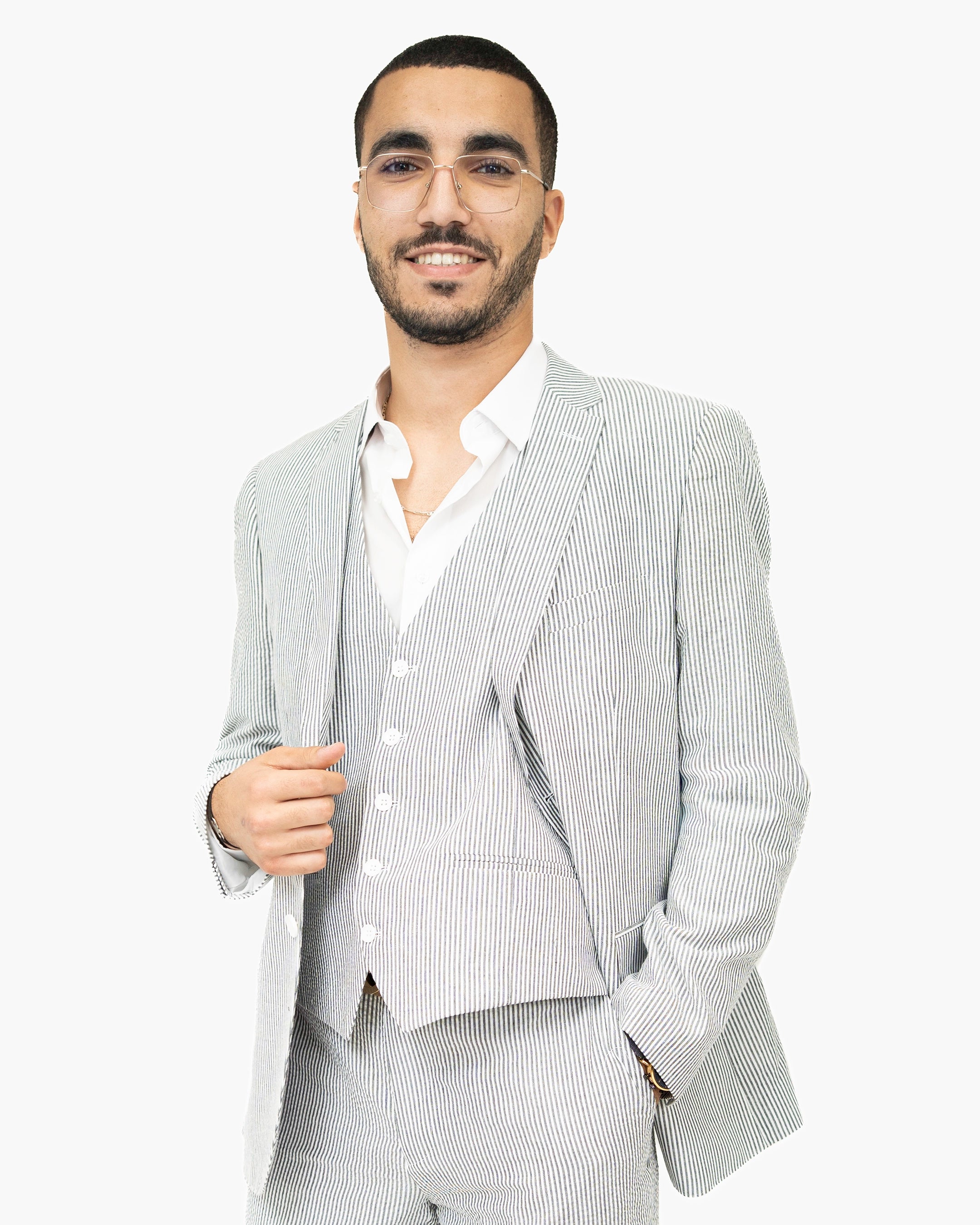 Gray Seersucker 3-Piece Slim-Fit Suit