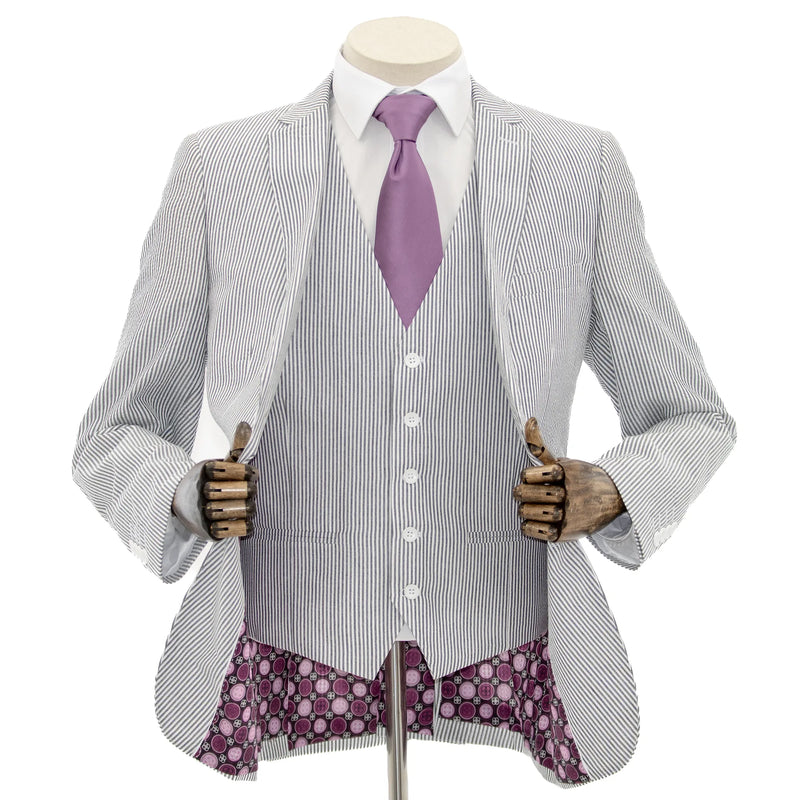 Gray Seersucker 3-Piece Slim-Fit Suit