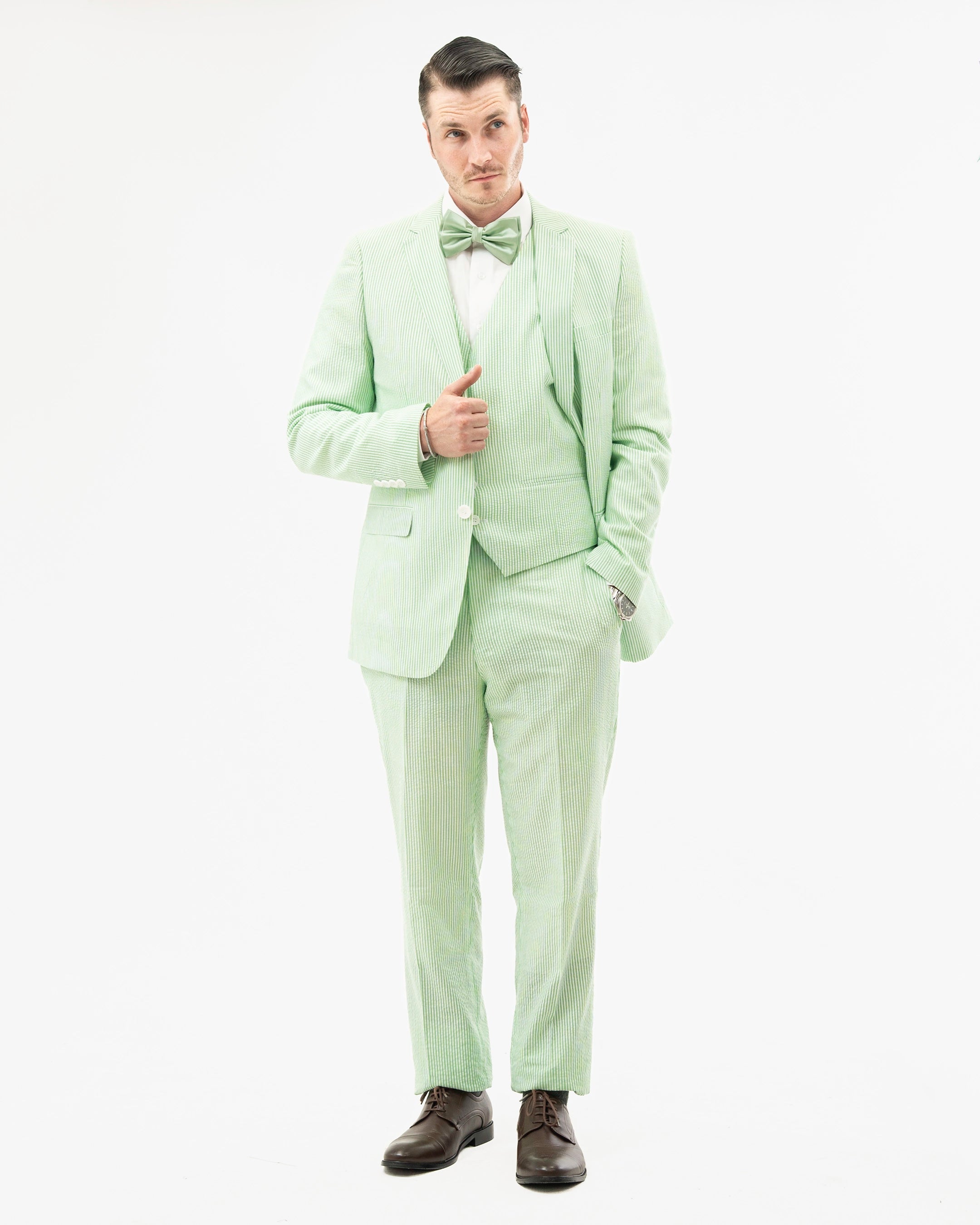 Green Seersucker 3-Piece Slim-Fit Suit