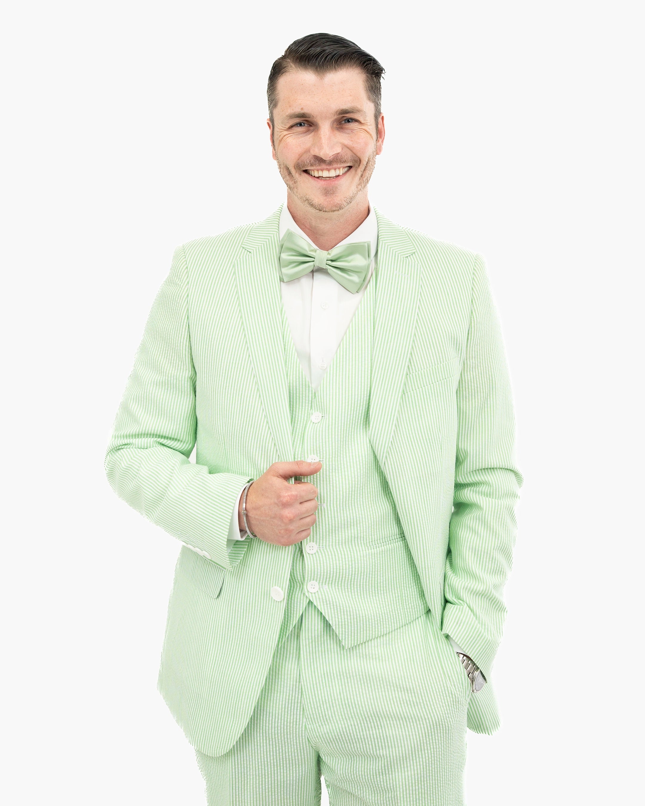Green Seersucker 3-Piece Slim-Fit Suit