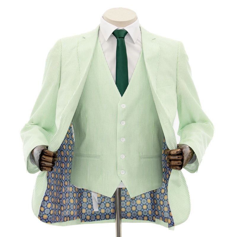 Green Seersucker 3-Piece Slim-Fit Suit