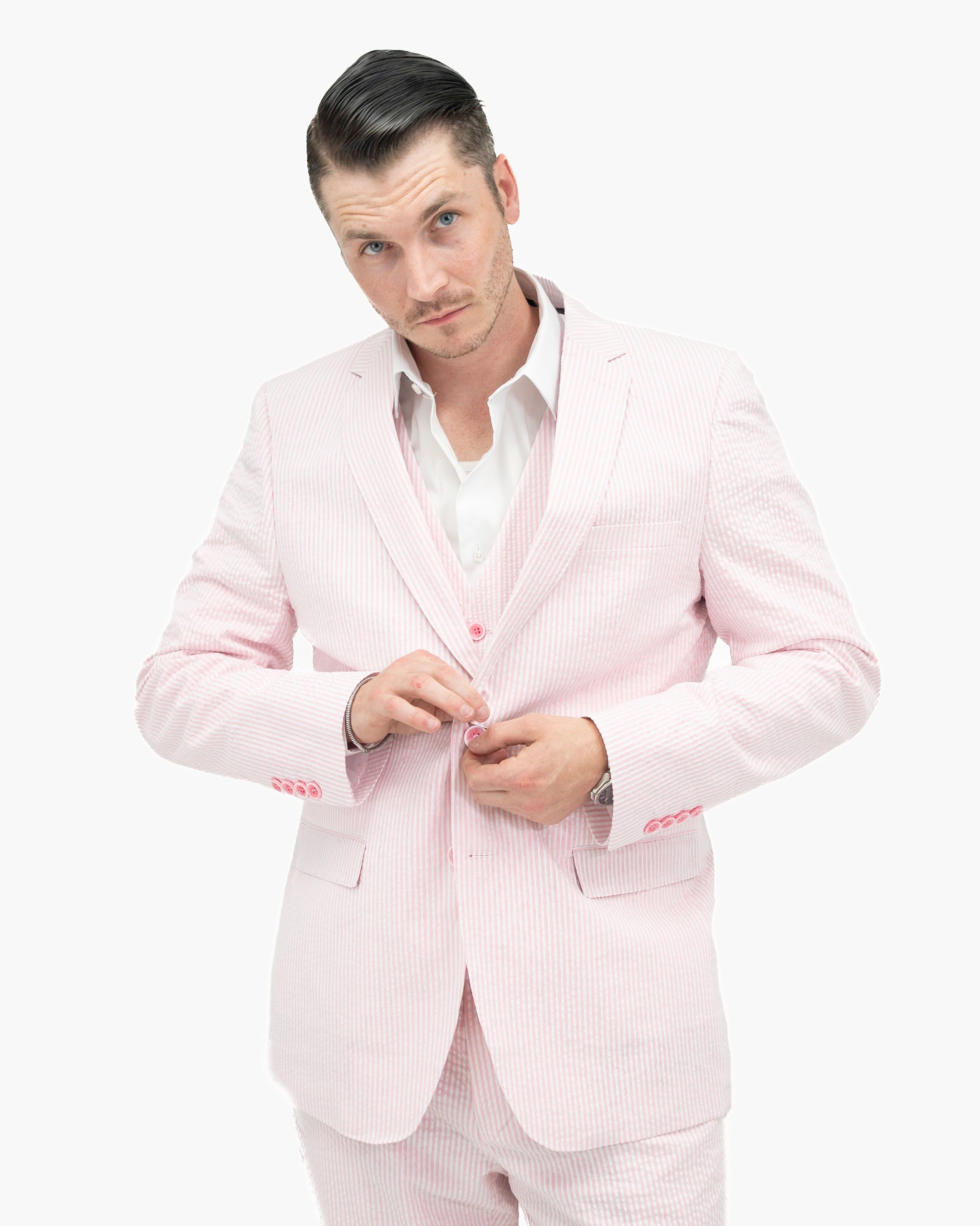 Pink Seersucker 3-Piece Slim-Fit Suit