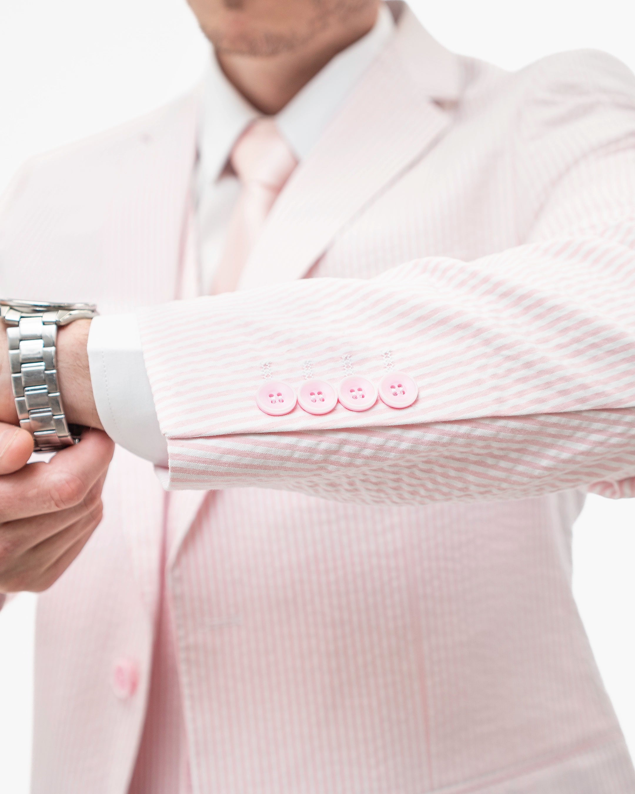 Pink Seersucker 3-Piece Slim-Fit Suit