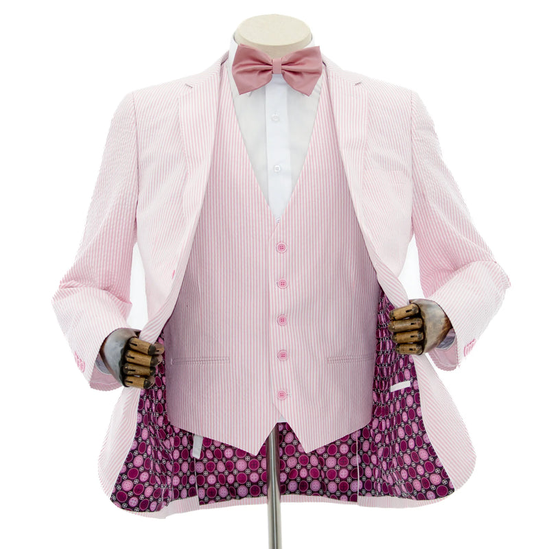 Pink Seersucker 3-Piece Slim-Fit Suit