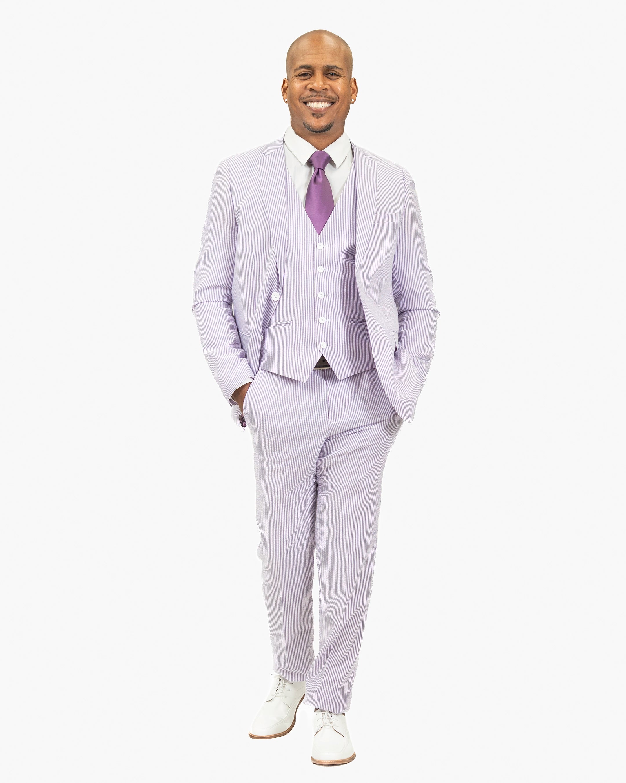 Purple Seersucker 3-Piece Slim-Fit Suit