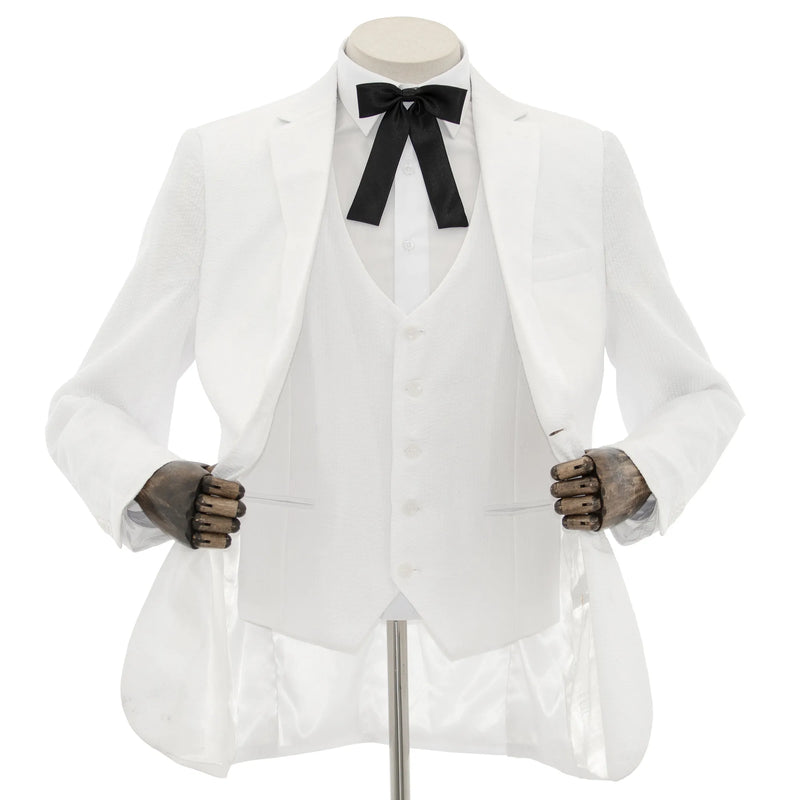 White Seersucker 3-Piece Modern-Fit Suit