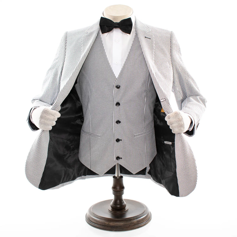 Men's Black And White Seersucker Cotton Fabric Suit
