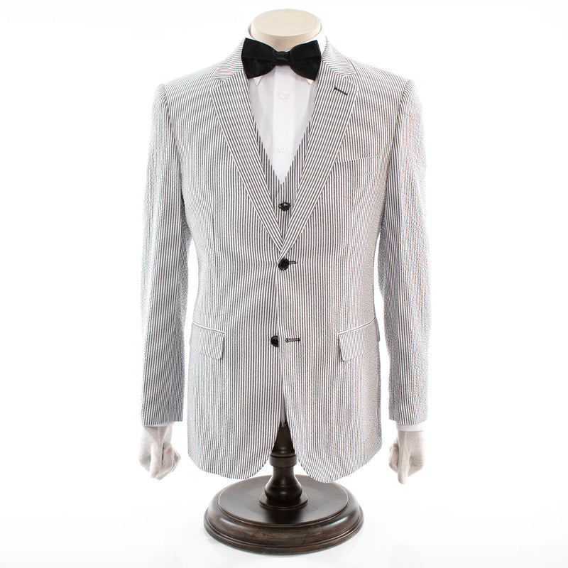 Men's Black And White Seersucker Cotton Fabric Suit