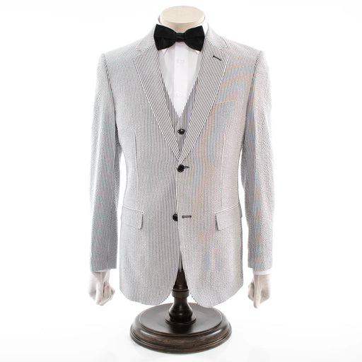 Men's Black And White Seersucker Cotton Fabric Suit