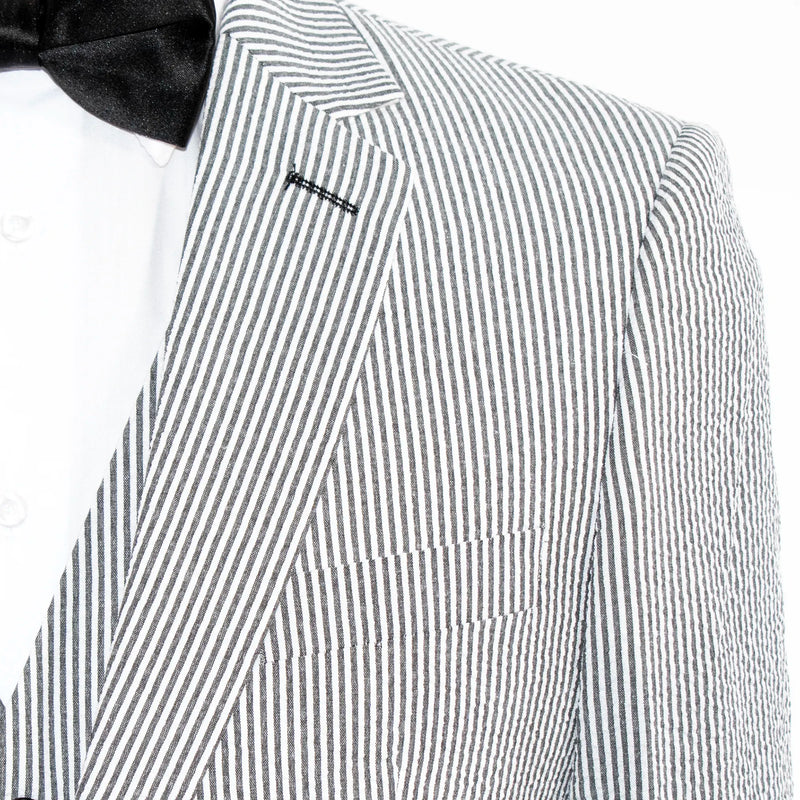 Men's Black And White Seersucker Cotton Fabric Suit