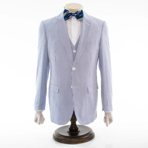 Men's Blue Seersucker 3-Piece Tailored-Fit Suit