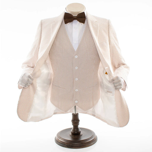 Tan Seersucker 3-Piece Tailored-Fit Suit