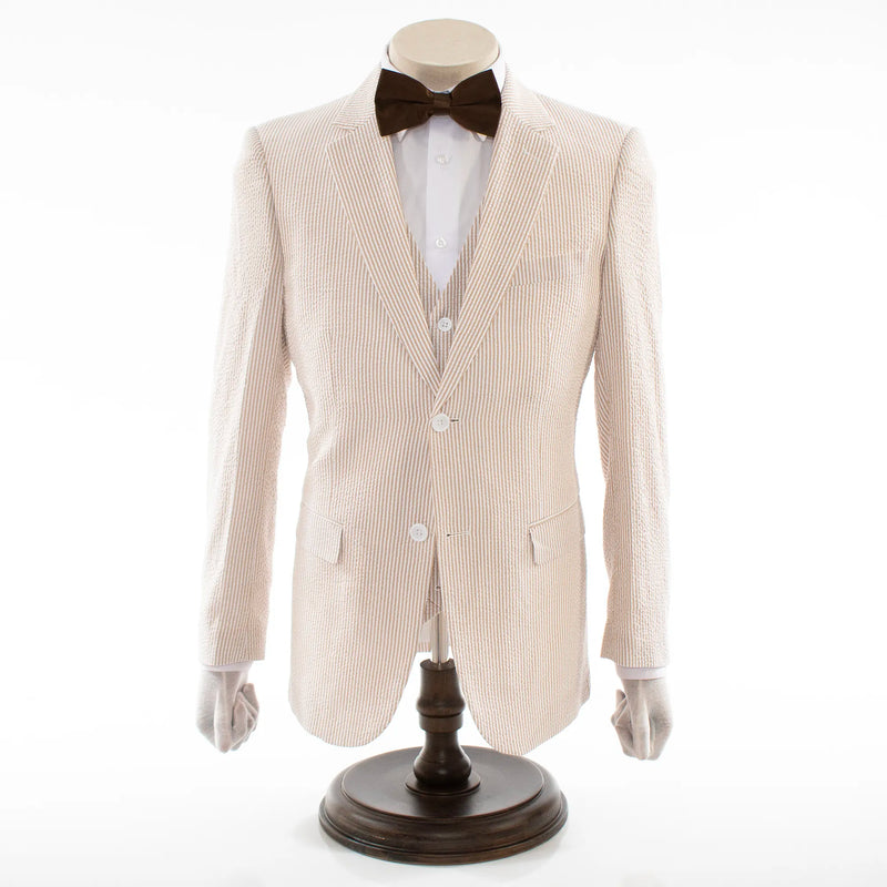Tan Seersucker 3-Piece Tailored-Fit Suit