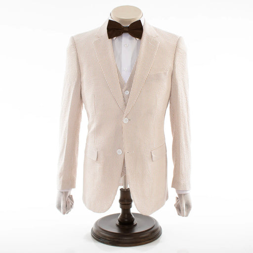 Tan Seersucker 3-Piece Tailored-Fit Suit
