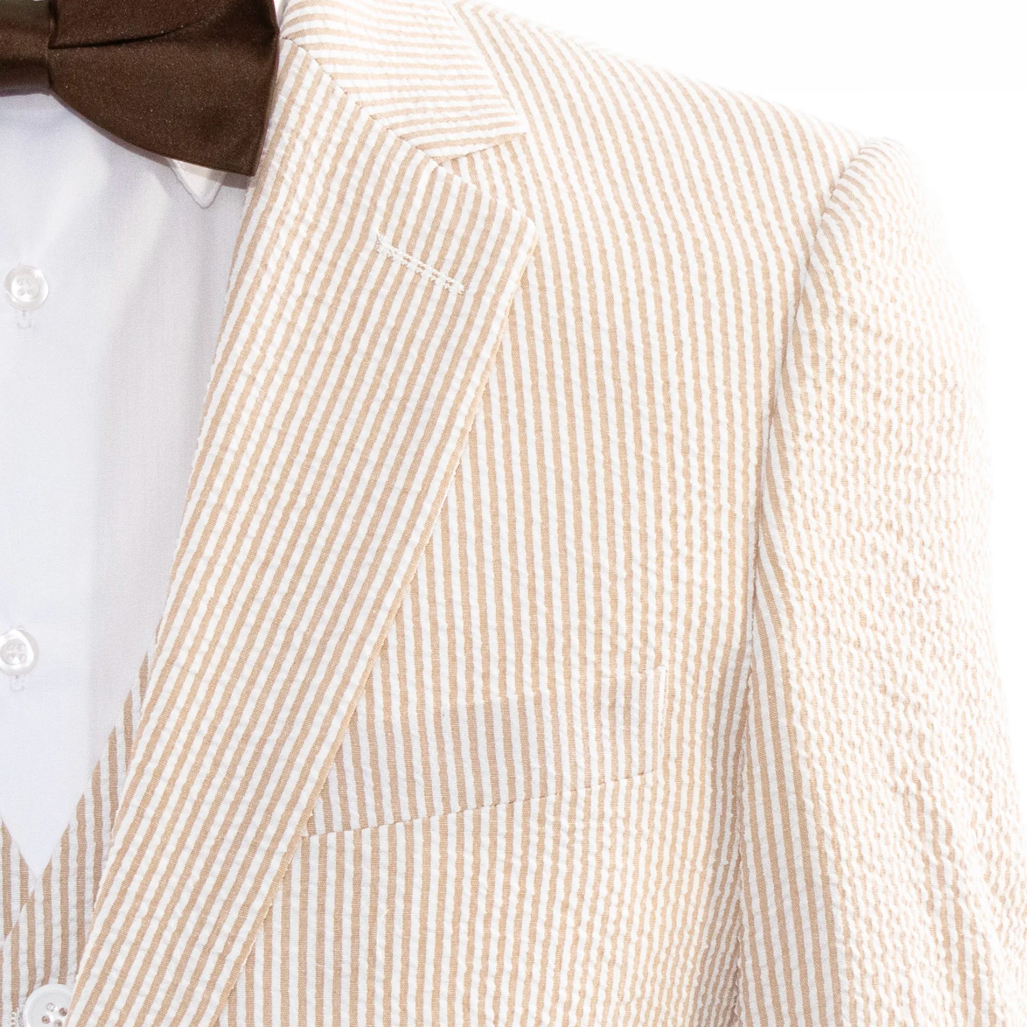 Tan Seersucker 3-Piece Tailored-Fit Suit