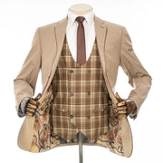 Taupe 3-Piece Slim-Fit Suit with Plaid Pants