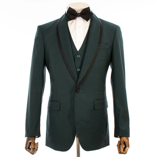 Black Trim on Hunter Green Stretch 3-Piece Slim-Fit Tuxedo