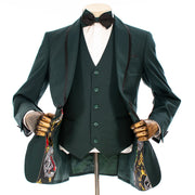 Black Trim on Hunter Green Stretch 3-Piece Slim-Fit Tuxedo