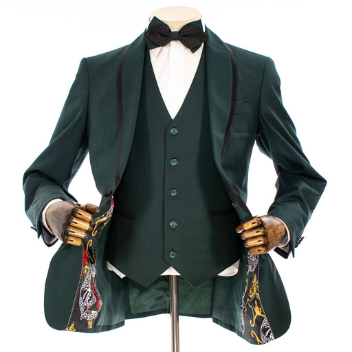 Black Trim on Hunter Green Stretch 3-Piece Slim-Fit Tuxedo