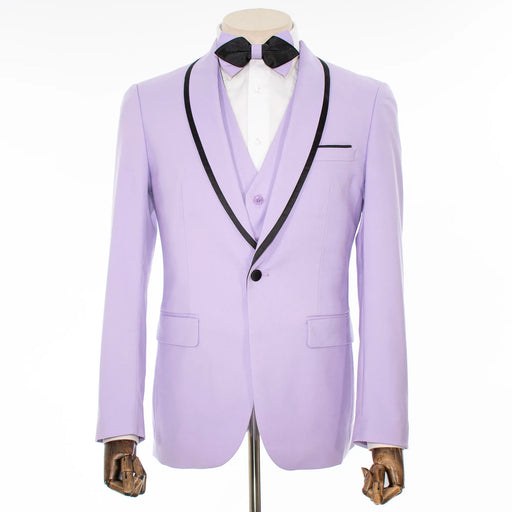 Black Trim on Lavender Stretch 3-Piece Slim-Fit Tuxedo