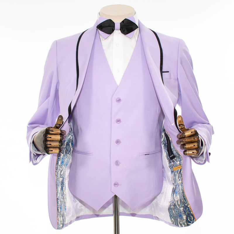 Black Trim on Lavender Stretch 3-Piece Slim-Fit Tuxedo