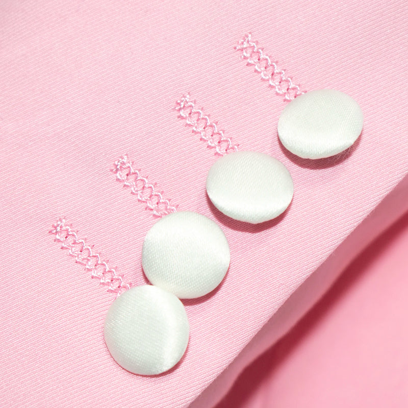 White Trim on Pink Stretch 3-Piece Slim-Fit Tuxedo