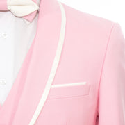 White Trim on Pink Stretch 3-Piece Slim-Fit Tuxedo