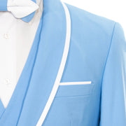 White Trim on Sky Blue Stretch 3-Piece Slim-Fit Tuxedo