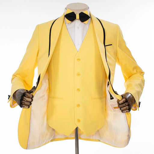 Black Trim on Yellow Stretch 3-Piece Slim-Fit Tuxedo