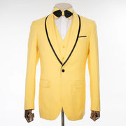 Black Trim on Yellow Stretch 3-Piece Slim-Fit Tuxedo