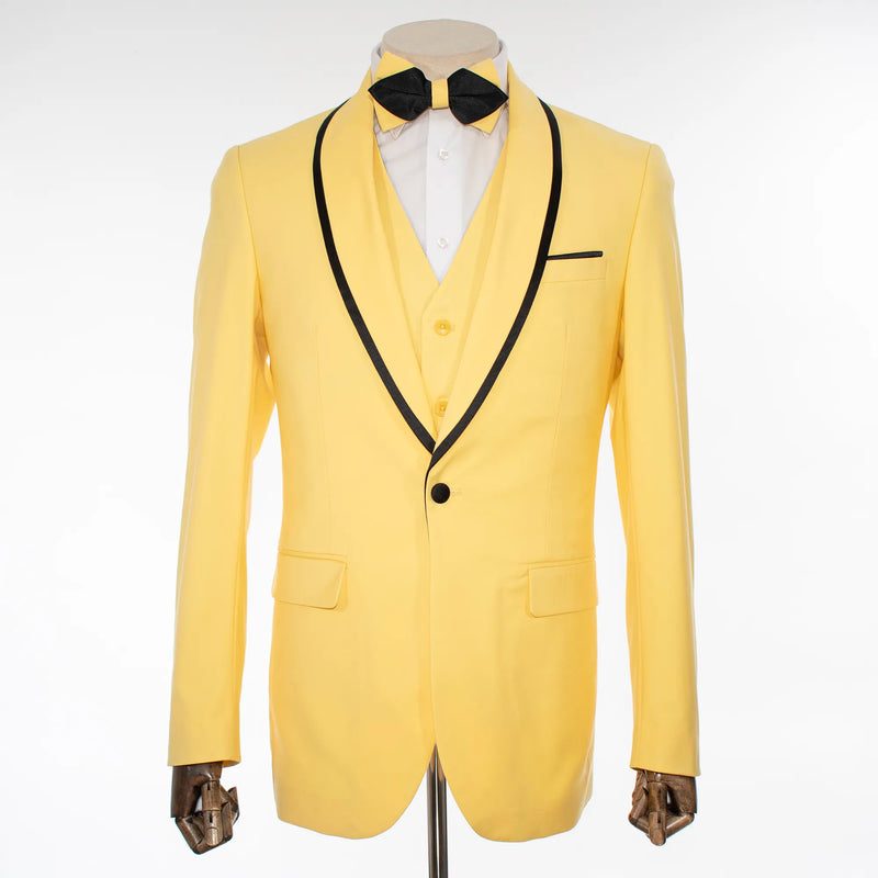 Black Trim on Yellow Stretch 3-Piece Slim-Fit Tuxedo