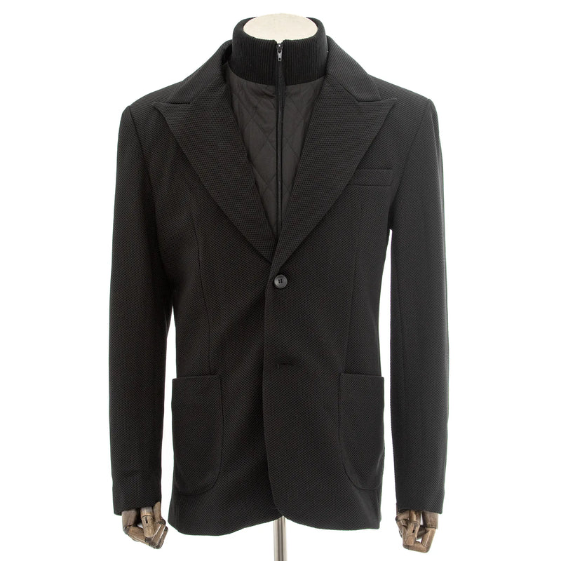 Black stretch Bird's Eye designed Jacket With Removable Waistcoat Piece