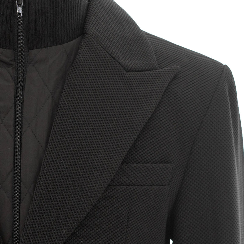 Black stretch Bird's Eye designed Jacket With Removable Waistcoat Piece