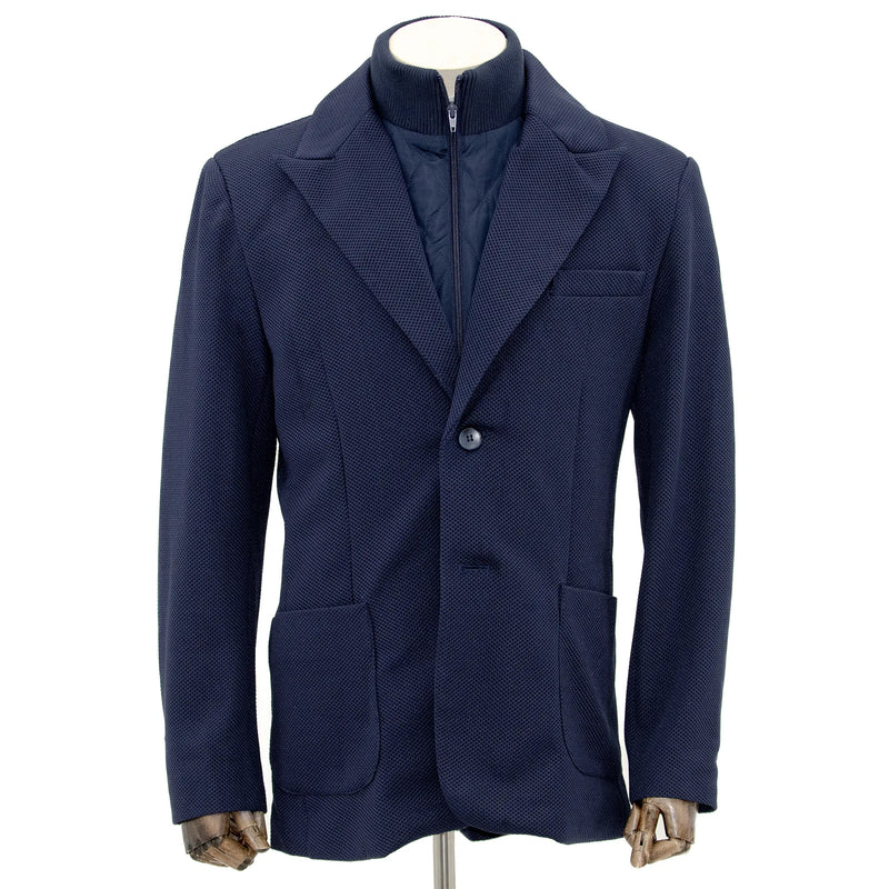Navy stretch Bird's Eye designed Jacket With Removable Waistcoat Piece