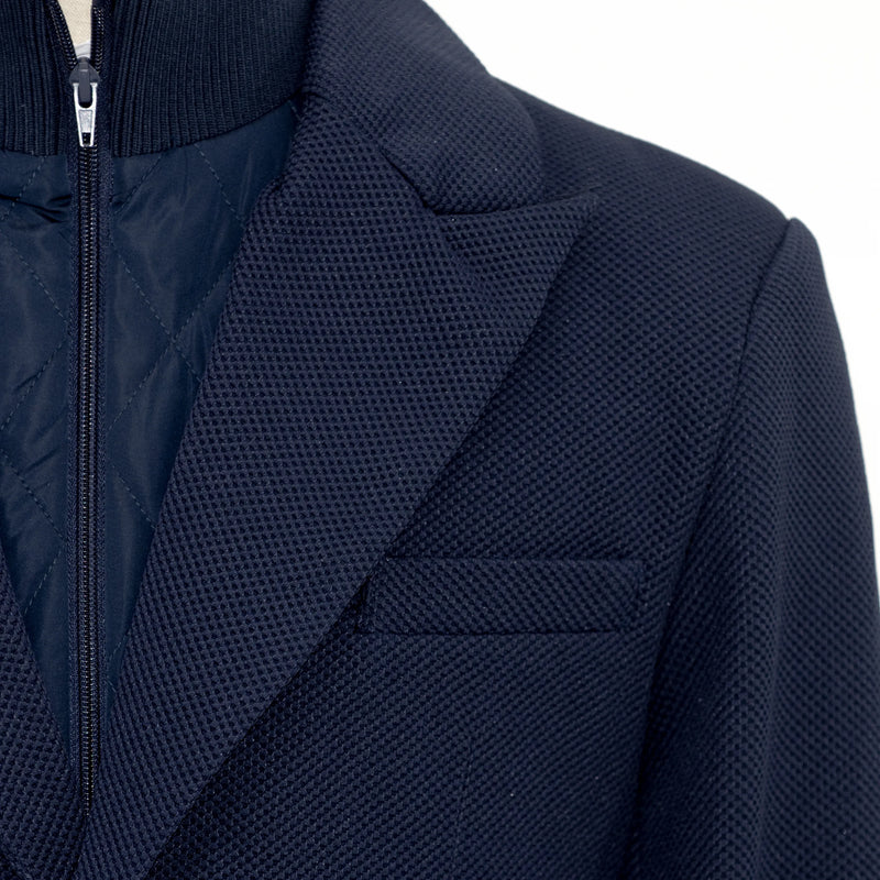 Navy stretch Bird's Eye designed Jacket With Removable Waistcoat Piece