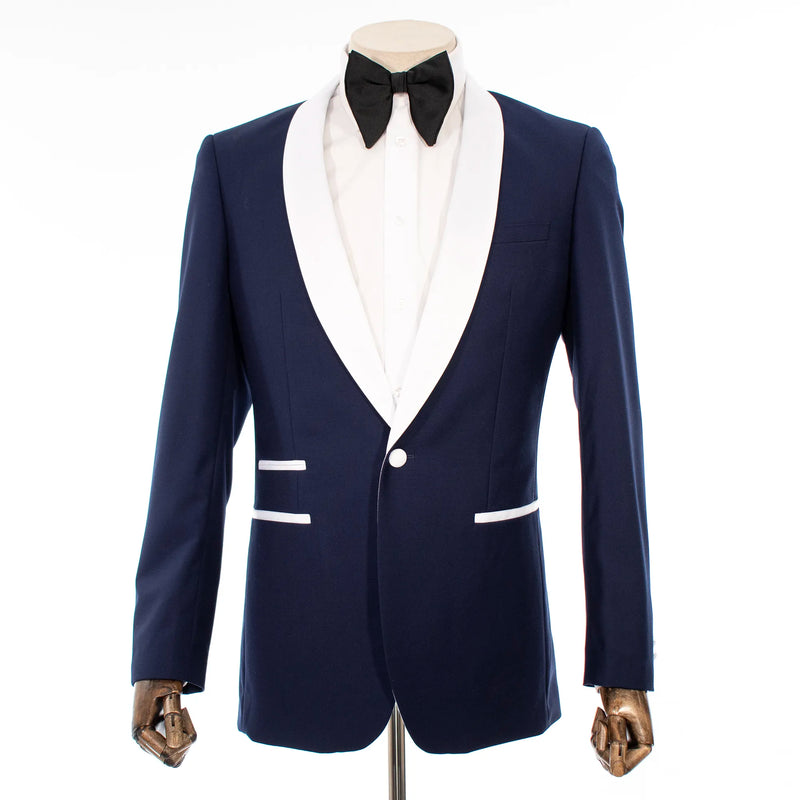 Midnight Blue With White Shawl Lapel 2-Piece Slim-Fit Tuxedo