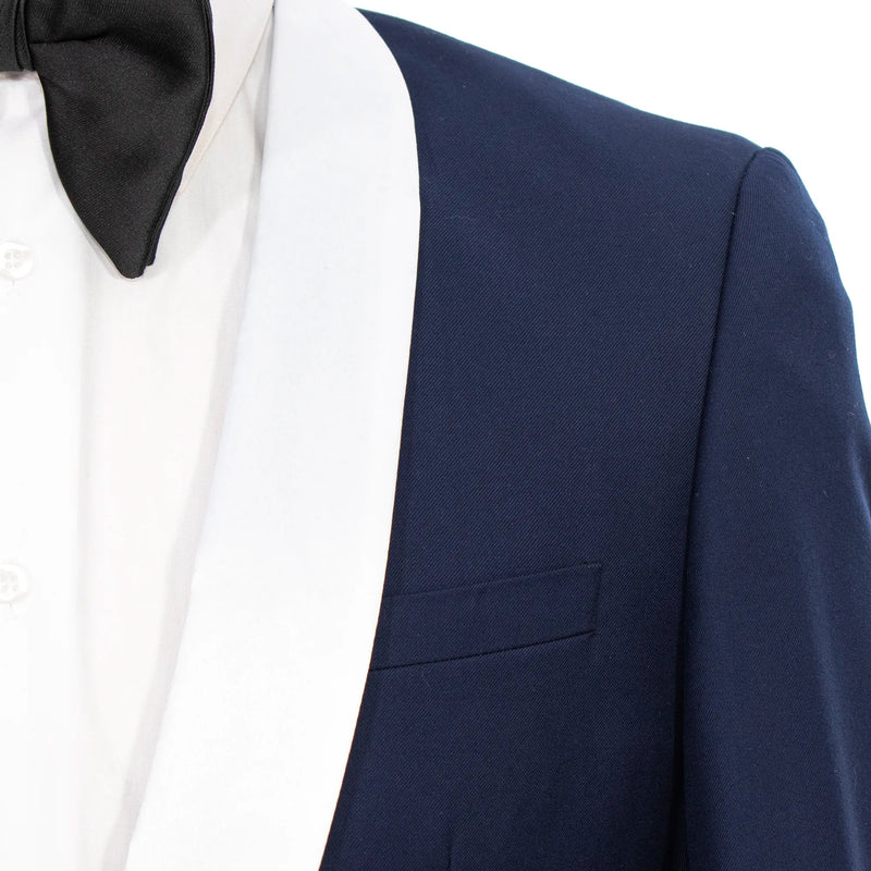 Midnight Blue With White Shawl Lapel 2-Piece Slim-Fit Tuxedo