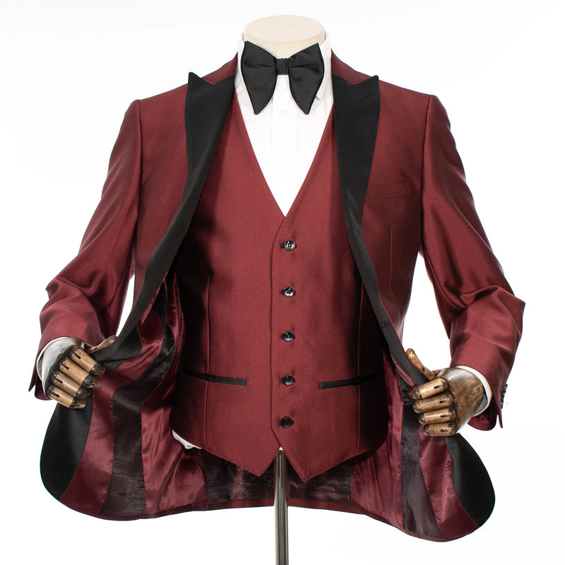 Burgundy Sharkskin 3-Piece Slim-Fit Tuxedo