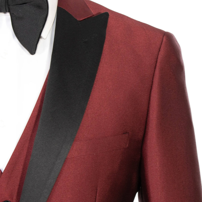 Burgundy Sharkskin 3-Piece Slim-Fit Tuxedo