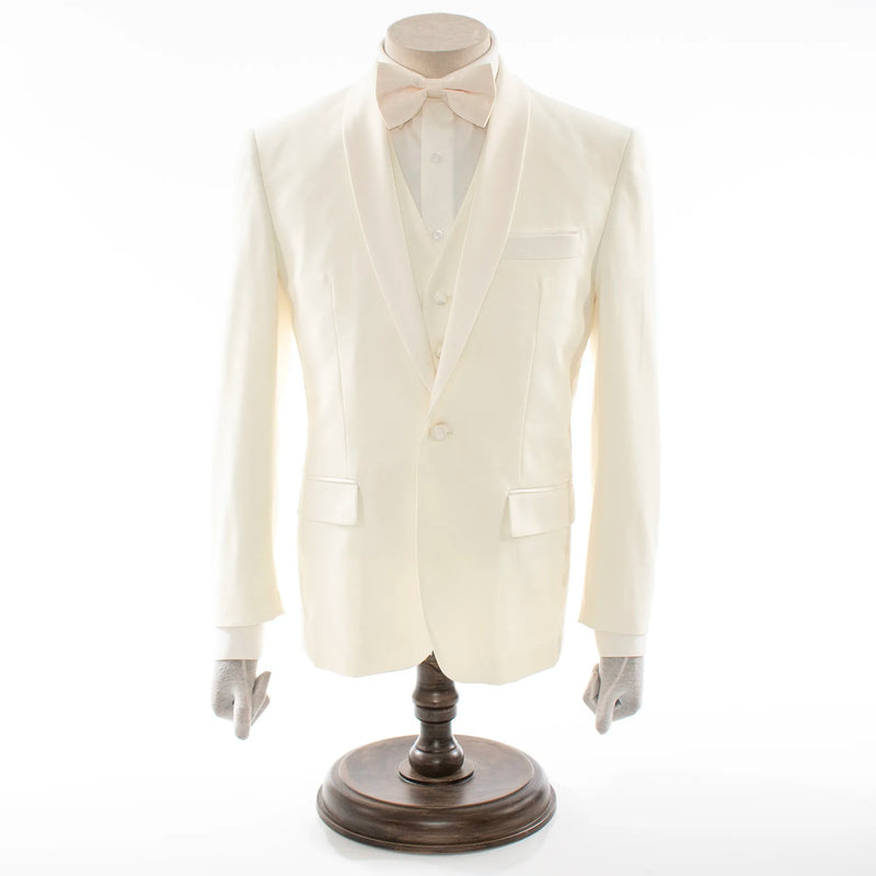 Off White 3-Piece Tailored-Fit Tuxedo with Shawl Lapel