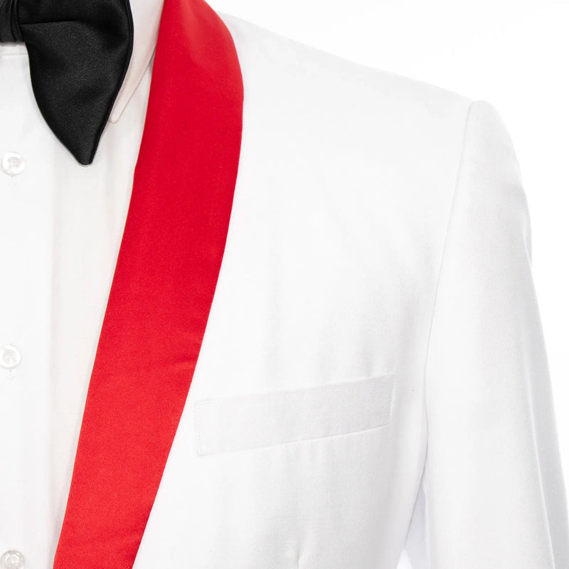 White and Red Modern-Fit Tuxedo Jacket
