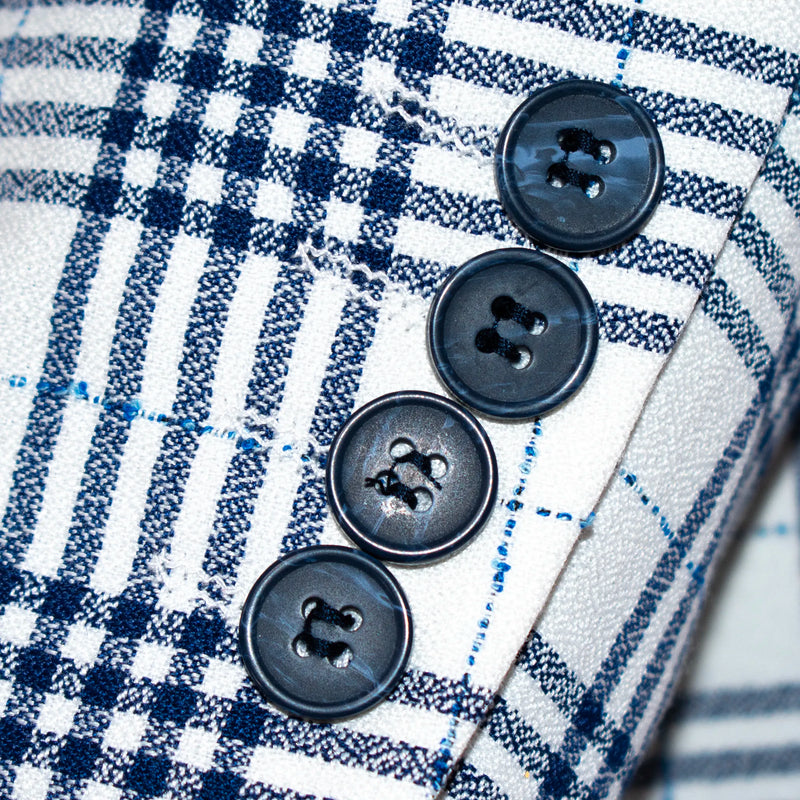 Navy Blue and White Plaid 3-Piece Slim-Fit Suit