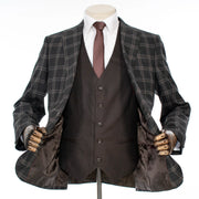 Black Plaid 3-Piece Slim-Fit Tweed Suit