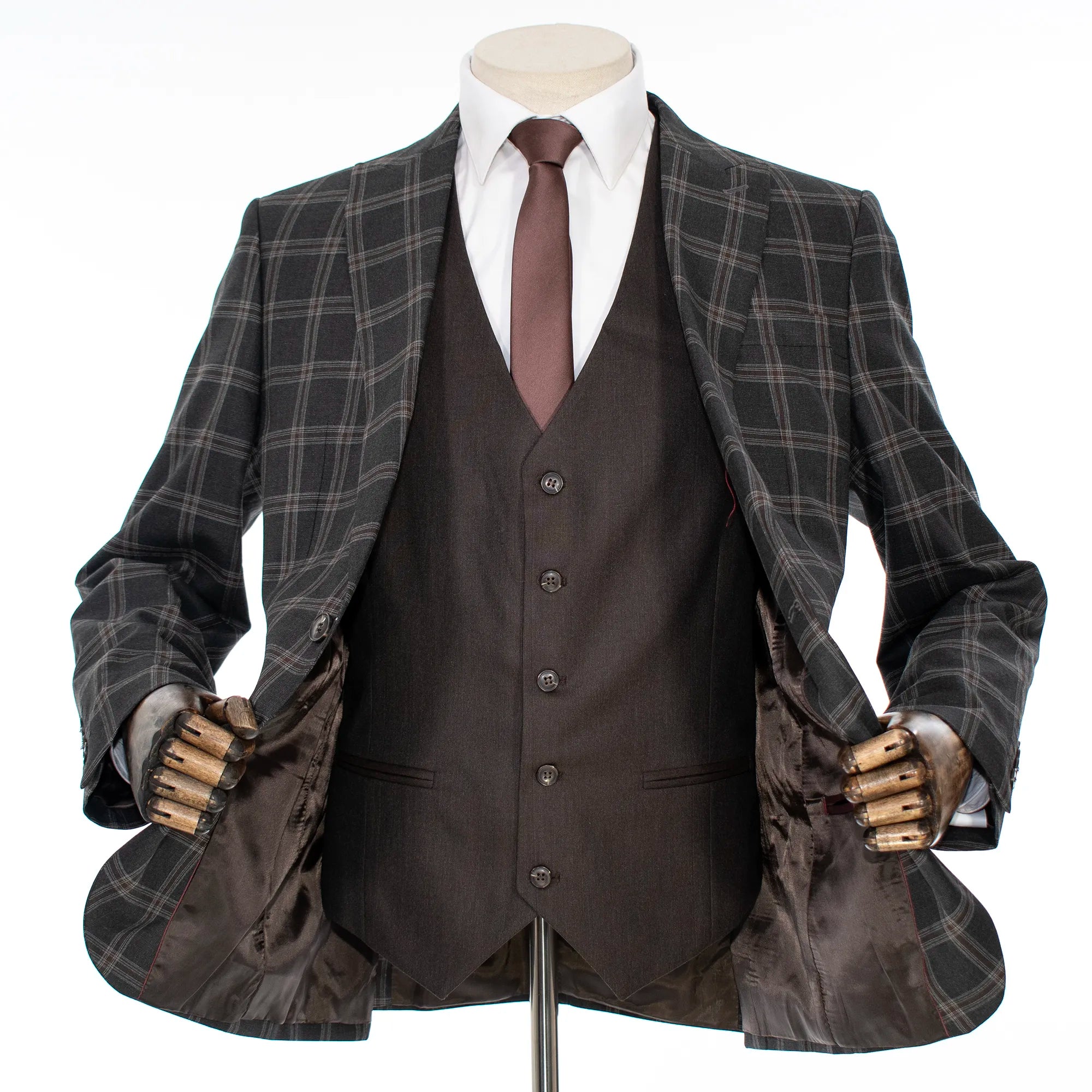 Black Plaid 3-Piece Slim-Fit Tweed Suit