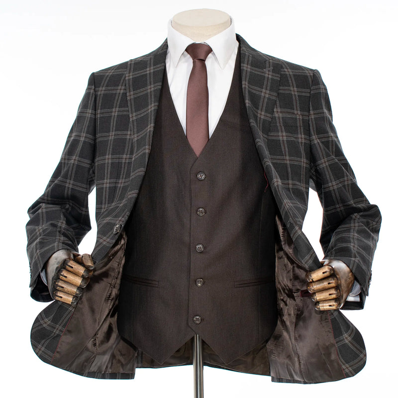 Black Plaid 3-Piece Slim-Fit Tweed Suit