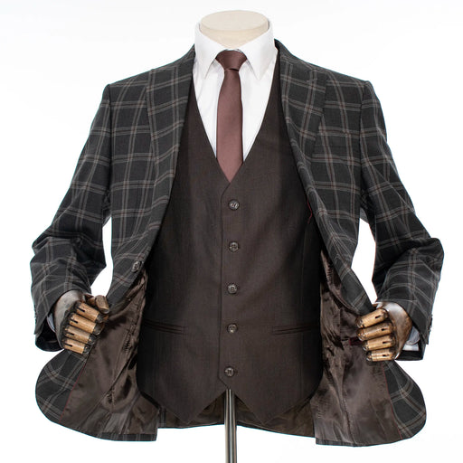 Black Plaid 3-Piece Slim-Fit Tweed Suit