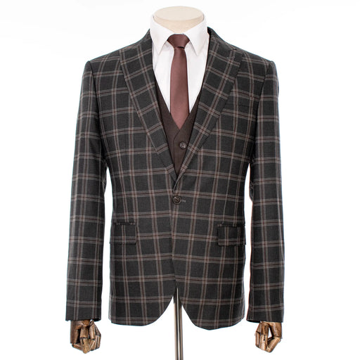 Black Plaid 3-Piece Slim-Fit Tweed Suit